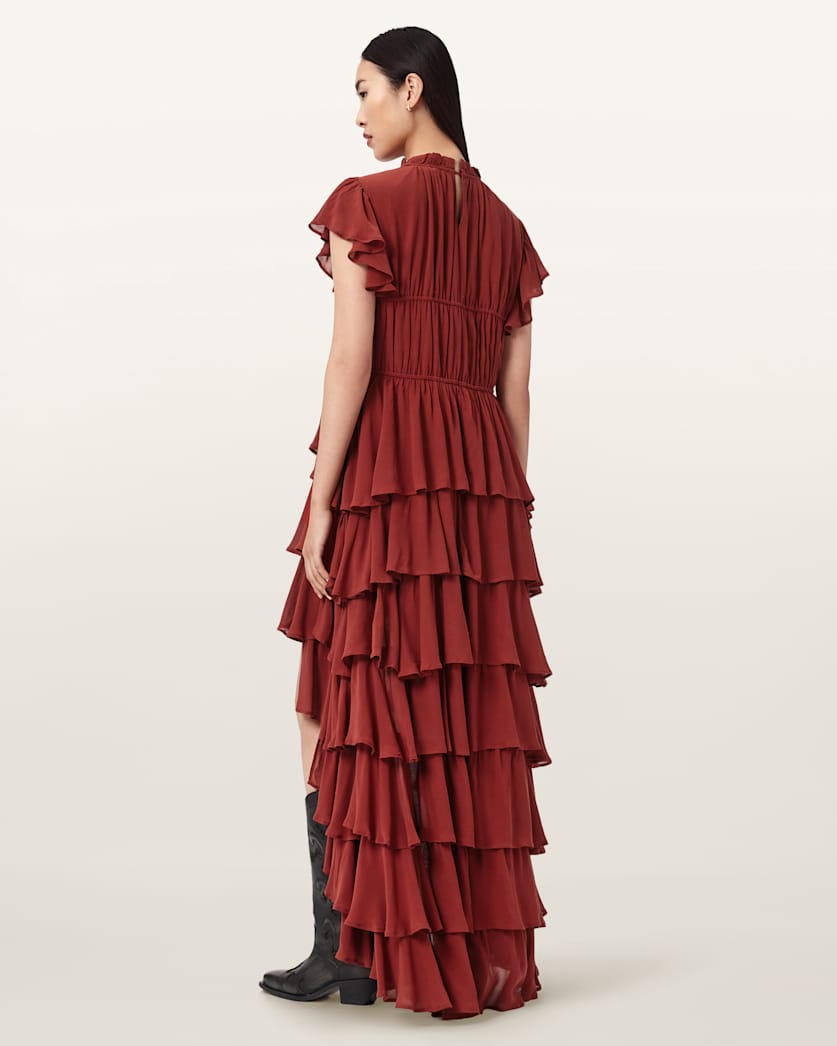 Shaela Ruffled Maxi Dress PAPRIKA RED | ALLSAINTS Canada